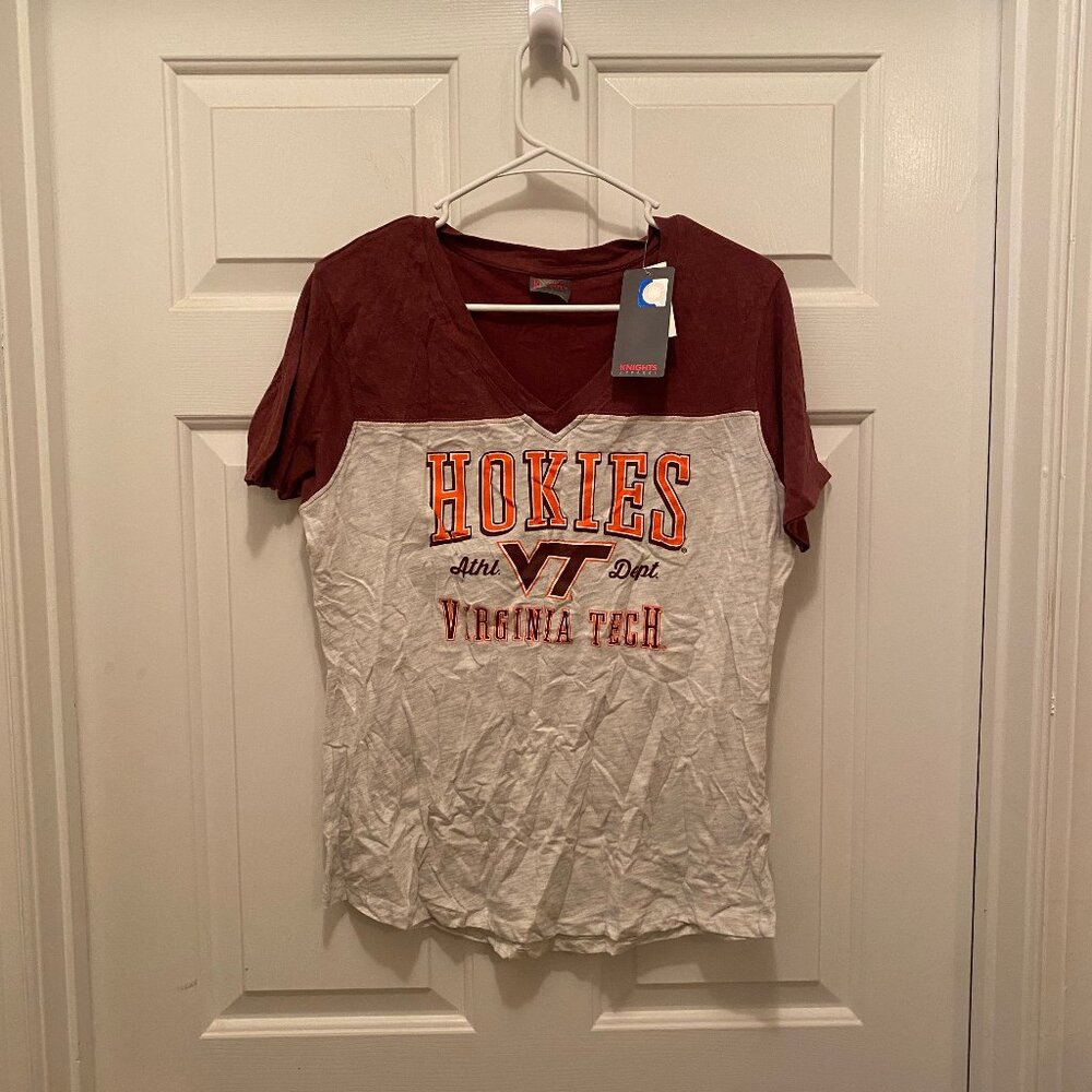 NWT Virginia Tech Hokies Women's V-Neck Gray Maroon Short Sleeve T-Shirt Large - Picture 1 of 2